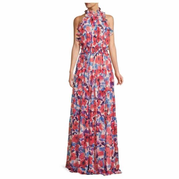 PATBO Violet Floral Flutter Halter Style Maxi Dress Size US 8 Cherry - Picture 11 of 15